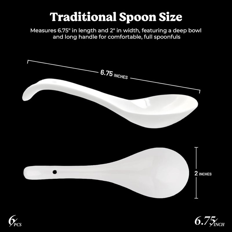 Furmaware asian soup spoons 6 pieces, deep oval hook design ultra-fine porcelain Japanese Spoon for Ramen Pho, cereal, Wonton Dumpling Miso, Noodles and curry dishes. - Image 3